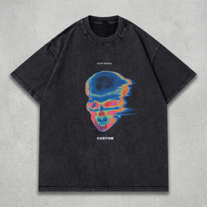 เสื้อยืดกราฟิกโอเวอร์ไซส์สไตล์วินเทจสำหรับผู้ชาย – ลายพิมพ์หัวกะโหลกสีสันสดใส เสื้อยืดสตรีทแวร์แขนสั้น - Product Image 3