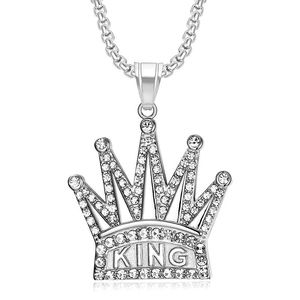 yunnique <b>King</b> <b>Crown</b> Pendant Necklace Gold Plated Stainless Steel Pave Setting Rhinestones Men's Fashion Jewelry Gift - Product Image 5
