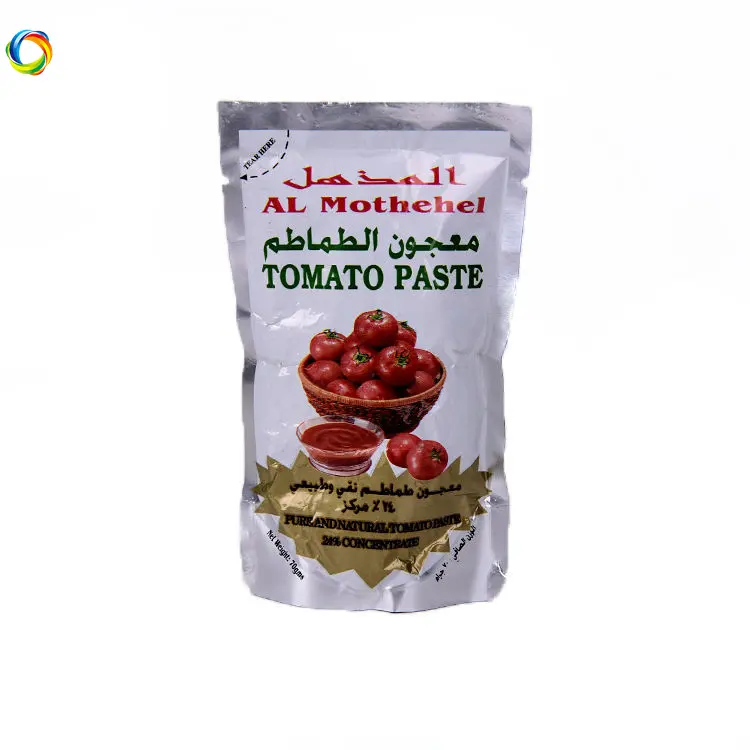 Promozionale impermeabile Stand Up Pouch foglio di alluminio concentrato di pomodoro sacchetto per alimenti salsa di pomodoro Ketchup sacchetti per imballaggio in plastica