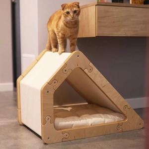 Lit superposé moderne et élégant en bois de pin à double couche, motif uni, fermeture à boutons, pour petits chiens et chats, maisons et meubles pour animaux de compagnie OEM - Product Image 1