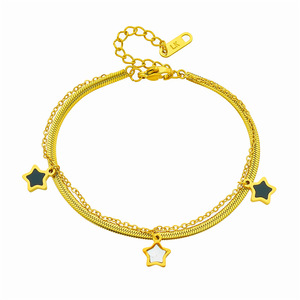 Gold Double Layer Chain Bracelet With Star Charms Unisex Jewelry Gift - Product Image 5