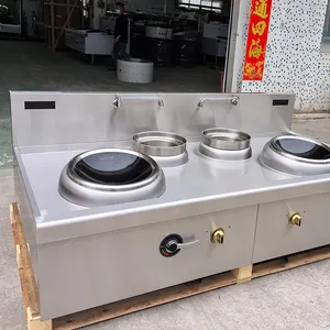 Wok de doble quemador comercial con doble lavabo de agua, inducción eléctrica, Cocina de Inducción de gran potencia de acero inoxidable