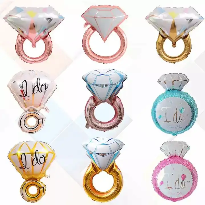Diskon Besar Balon Foil Berlian Cincin Pernikahan Dekorasi Pesta Hari Valentine Tiup