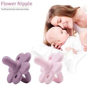 Chupeta de silicone colorida personalizada para bebês, chupeta de silicone com desenho de flor de qualidade alimentar