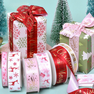 Weihnachts-Satinband Rot Rosa Geschenkverpackungsband Großhandel Maßgefertigtes Dekoratives Schachtelband Feiertags-Hochzeits-Party-Dekoration Webband - Product Image 3