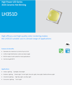 Samsungs SPHWHTL3DA0CF4QTY6 2.9V 1.05A 128 <b>High</b> <b>Power</b> <b>LED</b> Lighting Chip LH351D Cool White 5700K 167 Lm/W 50000h - Product Image 2