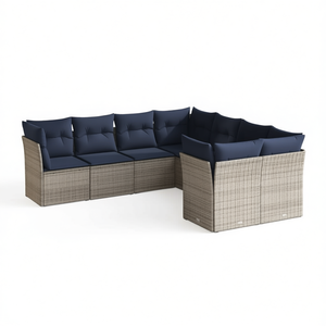 Gray Poly Rattan Patio <b>Sofa</b> <b>Set</b> With Cushions Outdoor Garden Furniture Contemporary Design - Product Image 1