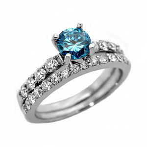 Magnifique bague de fiançailles en diamant naturel bleu de 1,50 carat avec bande en or blanc 14 carats, prix d'usine, ensemble assorti - Product Image 2