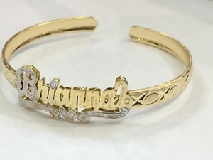 <span class=keywords><strong>Figaro</strong></span>-cadena de eslabones con textura de Color dorado, Collar personalizado de dos tonos con letras de Hip Hop, brazalete curvo con nombre personalizado en 3d - Product Image 5
