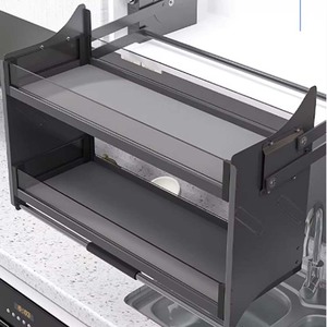 Étagère de <span class=keywords><strong>cuisine</strong></span> relevable en <span class=keywords><strong>aluminium</strong></span> avec mécanisme de levage, tiroirs de rangement hauts, étagères supérieures et support à épices - Product Image 2