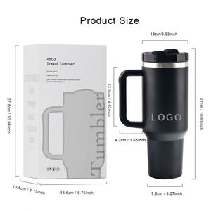 Gobelet isotherme personnalisé de 40 oz en acier inoxydable à double paroi, tasse à café isolée sous vide de 40 oz, tasse de voyage pour voiture avec poignée et couvercle à paille - Product Image 4