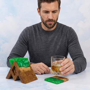 Artisanal Resin and Wooden Coasters with Stone Detailing Perfect for Gifting, Elegant Tablescapes and Sustainable Eco-Friendly - Product Image 1