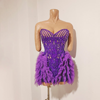Robe Courte Sexy Violette en Strass et Cristal, Bustier, avec Volants en Tulle Transparent, pour Soirée, Club, Spectacle ou Déguisement de Scène
