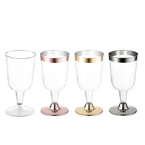 Bicchieri da vino in plastica da 2 pezzi da 5 once Stem Party Catering bicchieri monouso in plastica dura trasparente con base rimovibile