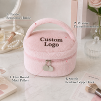 Sac de toilette en peluche personnalisé de haute qualité, trousse de toilette de voyage, grande capacité, sac à main rond moelleux, organisateur de rangement pour femmes et filles