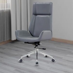 Chaises de conférence ergonomiques modernes personnalisées en cuir véritable gris pour visiteurs, réunions, salles de conférence et bureaux - Product Image 5