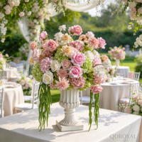 Boule de fleurs artificielles rose et blanche de haute qualité en gros, centre de table avec verdure pour la décoration de table de mariage et les événements festifs