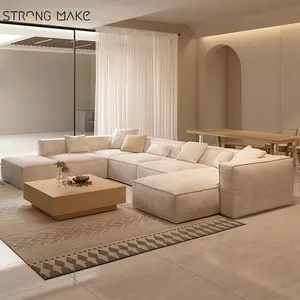 أريكة ركنة بيضاء حديثة على الطراز الاقصى لغرفة المعيشة على شكل حرف L أريكة من عدة وحدات