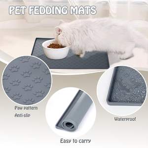 Tapis d'alimentation pour animaux de compagnie en silicone souple antidérapant à motif de pattes, durable, pliable, facile à nettoyer, matériau de qualité alimentaire, pour bols d'alimentation - Product Image 5