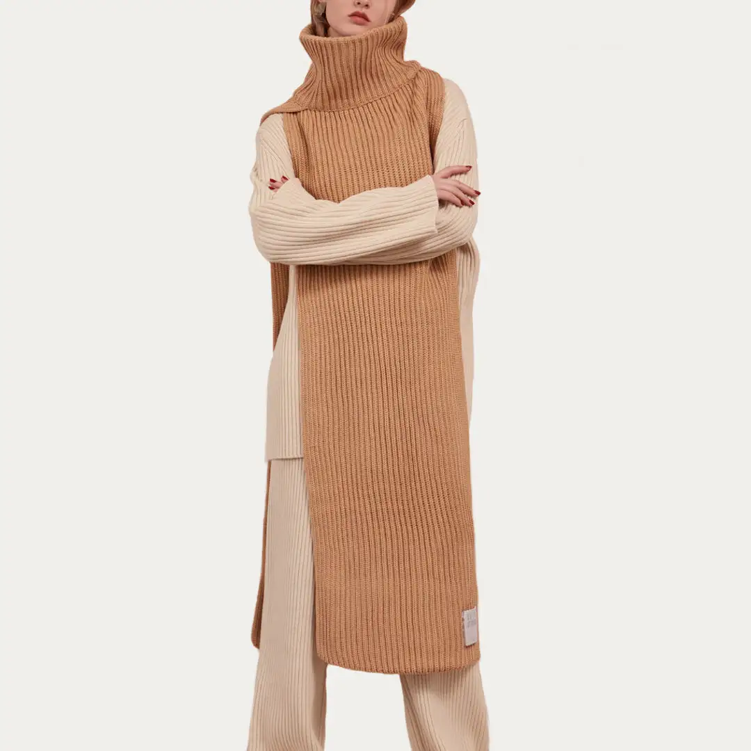 Poncho long en cachemire pour femme avec haut en tricot côtelé doux à col haut pour l'automne et l'hiver Offre Spéciale aux États-Unis
