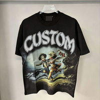 T-shirt surdimensionné pour homme, personnalisé OEM, en coton 100% 280 GSM, délavé à l'acide, effet vieilli, avec strass, imprimé DTG, style streetwear