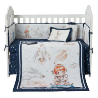 Ensemble de literie pour bébé en coton biologique à thème de dessin animé de vaisseau spatial d'astronaute, literie de soins pour bébé à thème de dessin animé pour la chambre de garçon