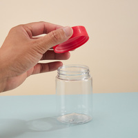 Bouteilles d'emballage en plastique PET PCR de qualité alimentaire pour compléments alimentaires, avec couvercles CRC, pour 60 à 90 capsules ou bonbons gélifiés, 150, 250, 300 ml, transparentes avec bouchon coloré