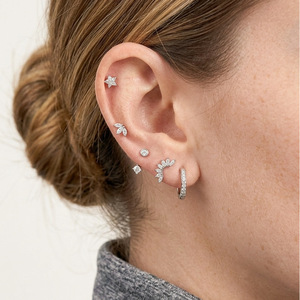 Pendientes de Aro de Acero Inoxidable con Circonita, Diseño Geométrico de Estrella, Juego de Joyería para Regalo - Product Image 2