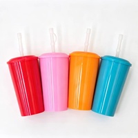 Gobelet en plastique PP 16OZ avec couvercle arqué, gobelet pour enfants réutilisable, possibilité d'imprimer un logo, design de dessin animé, moderne, simple, portable, Chine