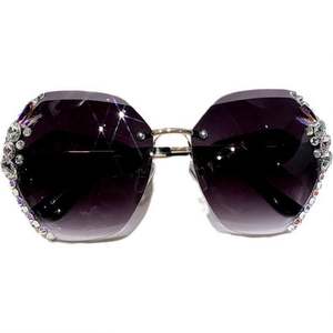 Lunettes de soleil Mairun Mr01 de luxe vintage sans monture avec strass pour femme, noires, dégradées, miroir UV400, effet diamant scintillant - Product Image 5