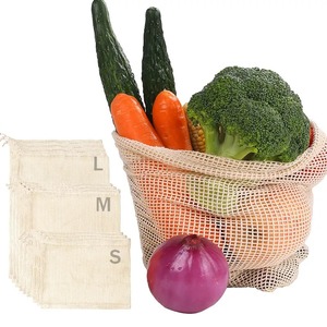 Cotton Mesh <b>Bags</b> with Drawstring for Fruit and Vegetables Storage Reusable Produce <b>Net</b> Mesh Drawstring <b>Bag</b> for Grocery - Product Image 6