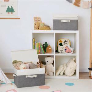 Pack of 2 Decorative Storage <b>Boxes</b> with Lids for Shelves Lidded Fabric Baskets for Organising Clothes - Product Image 3