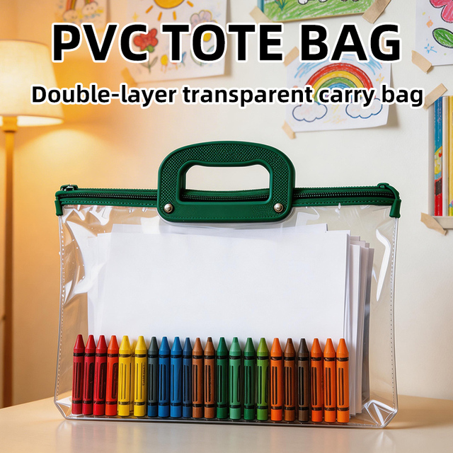 Factory Wholesale PVC Folder Large Capacity Transparent File Bags Waterproof Handle Document Bag for Office School Supplies