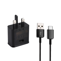 Adaptor Daya Perjalanan Berkualitas Tinggi UK 3pin dengan Kabel Data USB 2.0 Tipe C untuk Samsung S8 S9 Pengisian Cepat