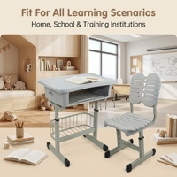 Ensemble de bureau et chaise ergonomiques réglables en plastique pour étudiants avec tiroir et design durable et écologique pour l'école et la maison