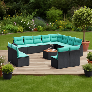 Ensemble de canapés de patio 13 pièces en polyrotin, meubles de jardin d'extérieur, coussins noirs, résistant aux intempéries, design contemporain - Product Image 2