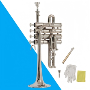 ผู้ผลิตขายส่งเครื่องดนตรีทองเหลือง ทรัมเป็ตพิคโคโล ปรับเสียง Bb สี่คีย์ รูปลักษณ์สีเงิน ทรัมเป็ตพิคโคโล - Product Image 1