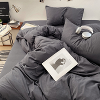 Literie lavée super douce housse de couette solide et douce drap plat coloré maison hôtel linge de lit nordique épissage ensemble de literie de printemps