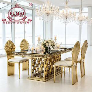 Juego de mesa de comedor de vidrio templado transparente rectangular con escamas de pescado para 8 - Product Image 4