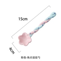 M Céramique Cuillère À Long Manche Kawaii Coréen Crème Glacée Peint À La Main Cuillère À Dessert avec Long Manche Cuisine Vaisselle Accessoires