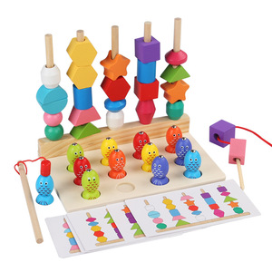 Montessori Wooden Juguetes Set Stacking Blocks Lacing Beads Fishing Toys Educational Toys Gift for Toddlers Boys Girls - Product Image 1