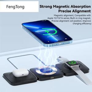 Chargeur sans fil magnétique rapide 3-en-1 15W pour <span class=keywords><strong>Apple</strong></span> Mobile Phones Watches Earphones Multiple Device Charging Adapter - Product Image 3