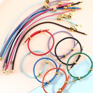 Bidirectional Adjustable 3mm <b>Red</b> Leather Rope <b>Bracelet</b> with 8-Hole Buckle Stainless Steel DIY Jewelry Accessories Trendy Style - Product Image 1