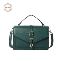 Sac messager vintage personnalisé avec boucle métallique, vert, élégant, pour femmes, en cuir PU, avec poignée supérieure, sac à bandoulière