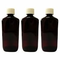 En stock, bouteilles de sirop contre la toux en plastique PET de 16 oz, rondes ou carrées, marron, avec bouchons CRC et étiquettes