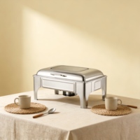 Chauffe-plat de buffet en acier inoxydable avec couvercle rabattable visible, fermeture hydraulique, chauffage à l'alcool/électrique pour hôtels et banquets de mariage