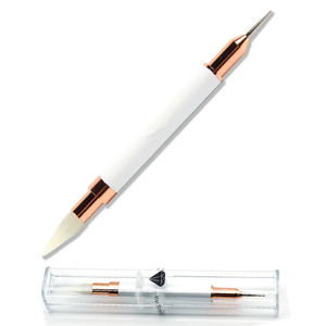 Stylo à cire double embout avec manche en métal blanc et strass, pince à strass, pinceau acrylique, outil de pointillage pour nail art, logo personnalisé - Product Image 1