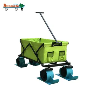 Winter Snow Time Plastic Utility sled Funny Transport Folding Beach Wagon Sledge with 7 inch Wheels