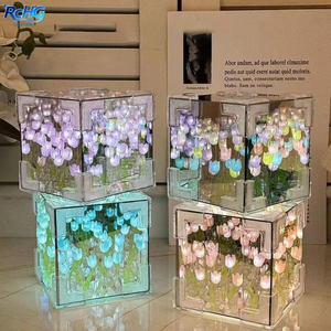 Lámpara de Noche Creativa con Espejo Infinito de Tulipanes, Material Hecho a Mano, Lámpara de Tulipanes DIY, Lámpara de Flores de Tulipanes <span class=keywords><strong>Cuadradas</strong></span> Mágicas Artificiales - Product Image 3