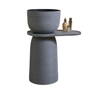 Lavabo a <span class=keywords><strong>colonna</strong></span> in pietra naturale, a forma di vasca rotonda scanalata, per esterni/interni, giardino, patio, villa, hotel - Product Image 5